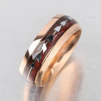 8mm mens rose gold stainless steel wood inlaid arrow rings fashion wedding band anniversary birthday gift jewelry