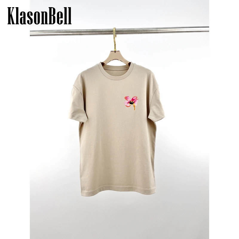 

6.17 KlasonBell Print Embroidery Loose Cotton T-Shirt Women