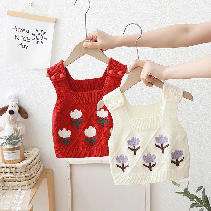 Новинка вязаный жилет для девочек милый свитер без рукавов с квадратным вырезом