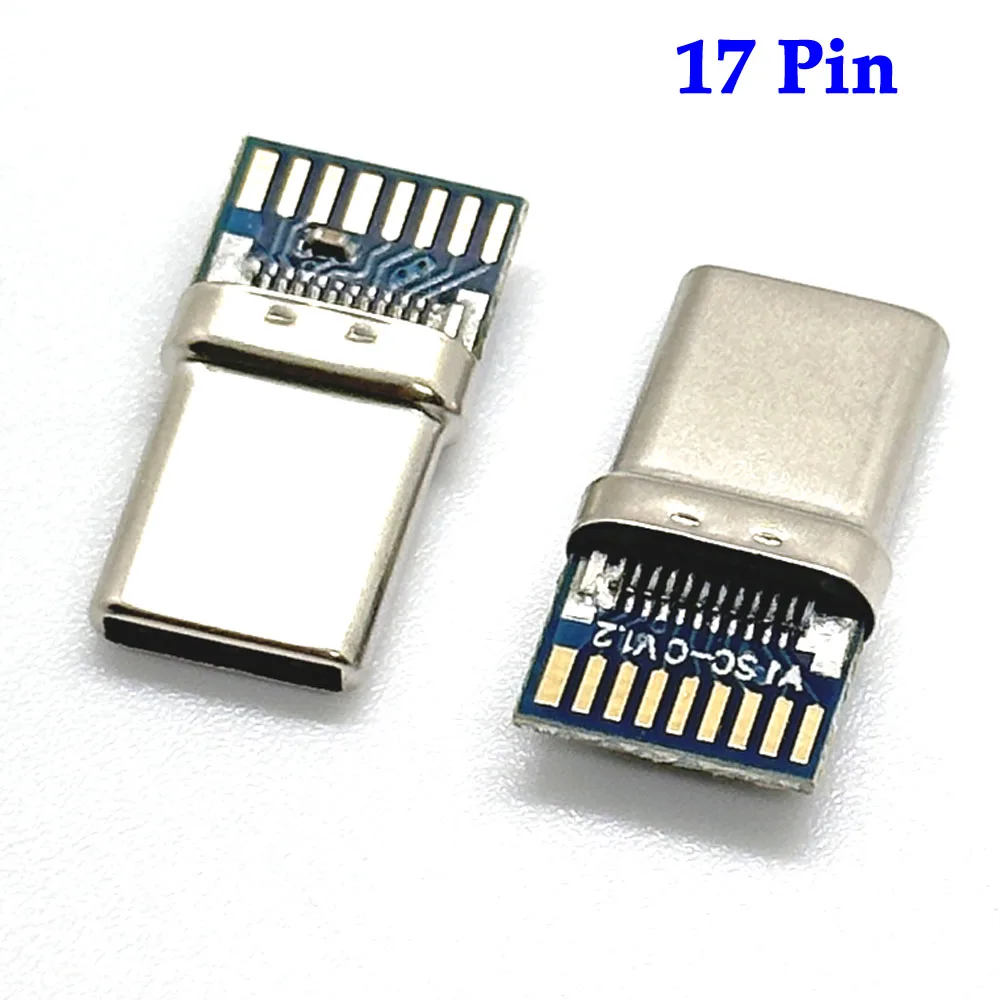 

1pcs USB 3.1 Type-C Connector 17 Pins Male Socket Receptacle Adapter to Solder Wire & Cable 17 Pins Support PCB Board