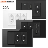 20A Brazil Electric Plug Power Wall USB Sockets Pressure Switch Tempered Glass Panel 118 Three Position Jack Outlets Home Office