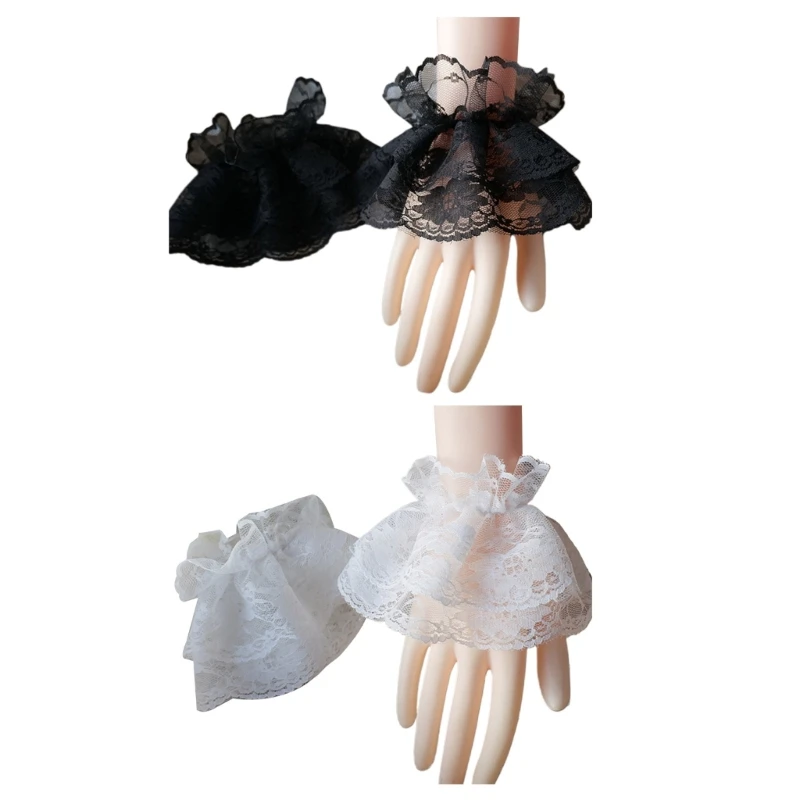 

Decorative Wrist Cuffs for Woman Pleated Cuffs with Lace Flower Pattern Decors Detachable Shirt Sleeve Cuffs Accessories