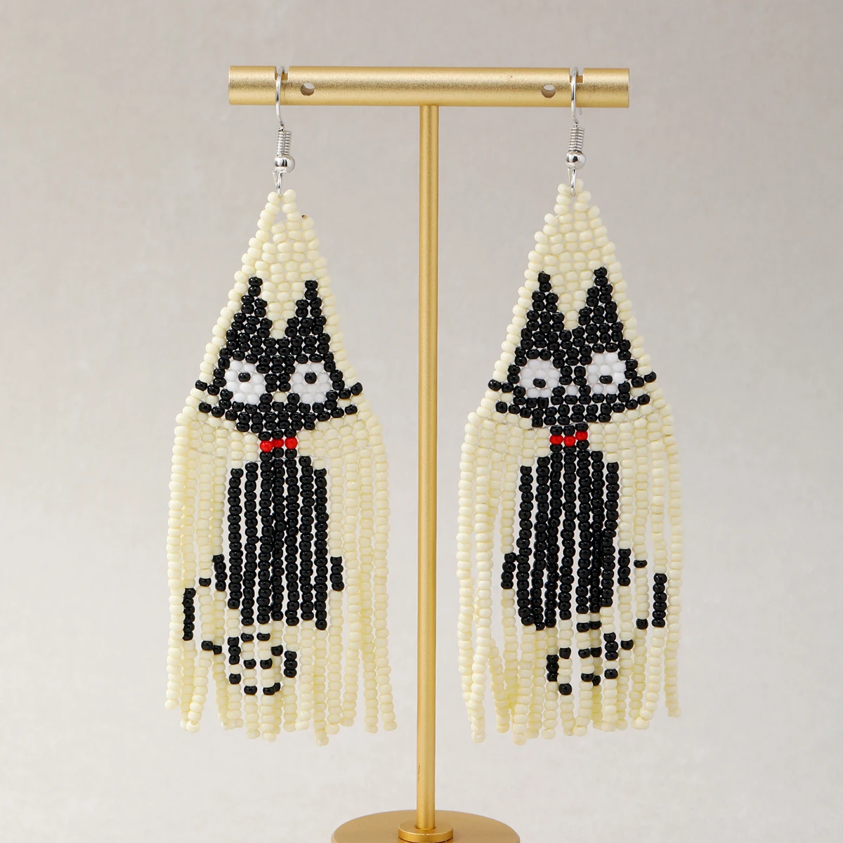 

Cute Cat Funny Long Tassel Dangle Earrings Handmade Weaving Statement Seed Beads Earrings for Women Fashion Jewelry Wholesale