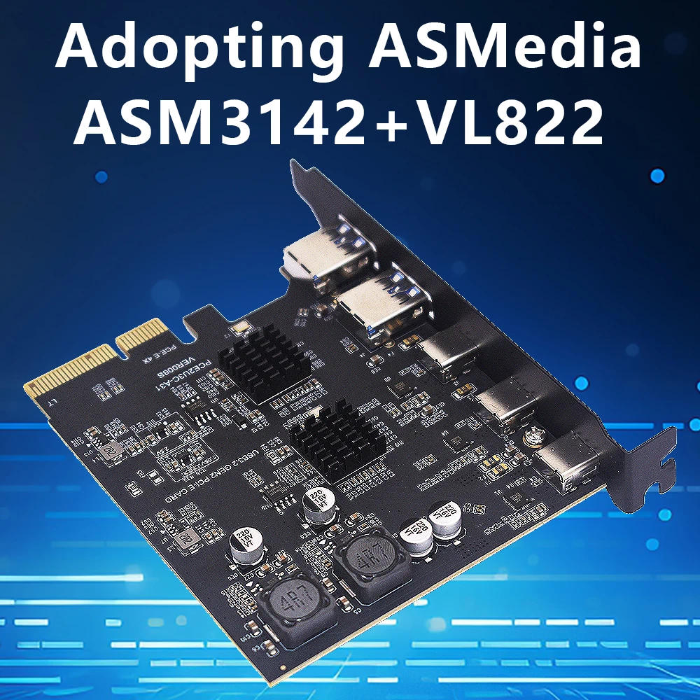 Плата расширения TISHRIC 10 Гбит/с USB3.2 плата PCIE 2X 4X на Type C USB 3 2 контроллер ASM3142 PCI-E Express 8X