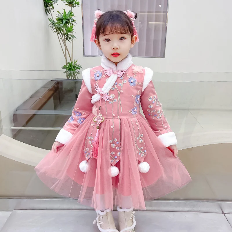 

Girls' dress spring and autumn Han dress foreign style nvbao net yarn princess dress children's dress Chinese style Tang new