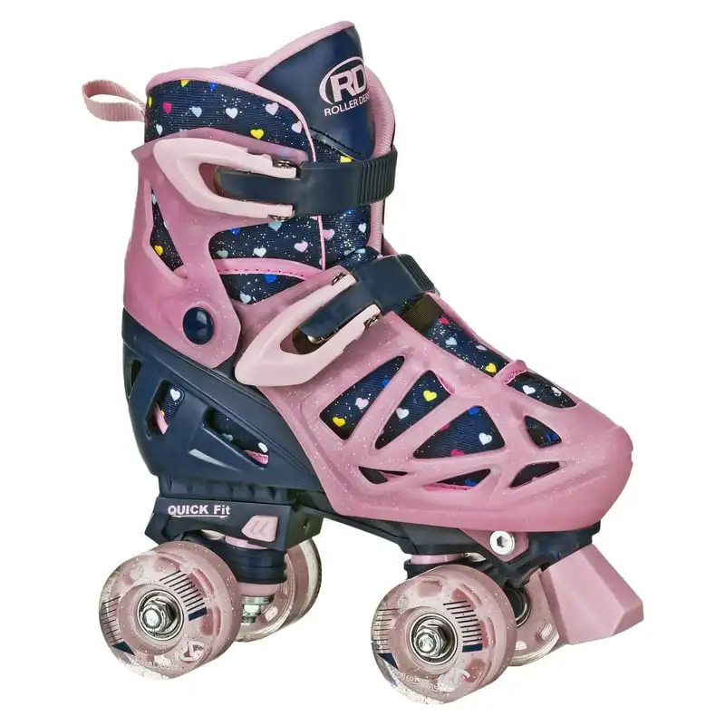 

500 Adjustable Girls Roller Skates Medium (3-6) Hearts