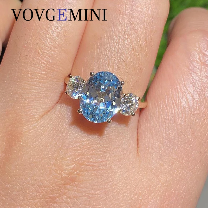 

VOVGEMINI Blue Moissanite Ring 3carat 8x10mm Oval Cut Pure 9k 14k Solid Gold Rings For Women Jewelry Fashion Romantic Au 750
