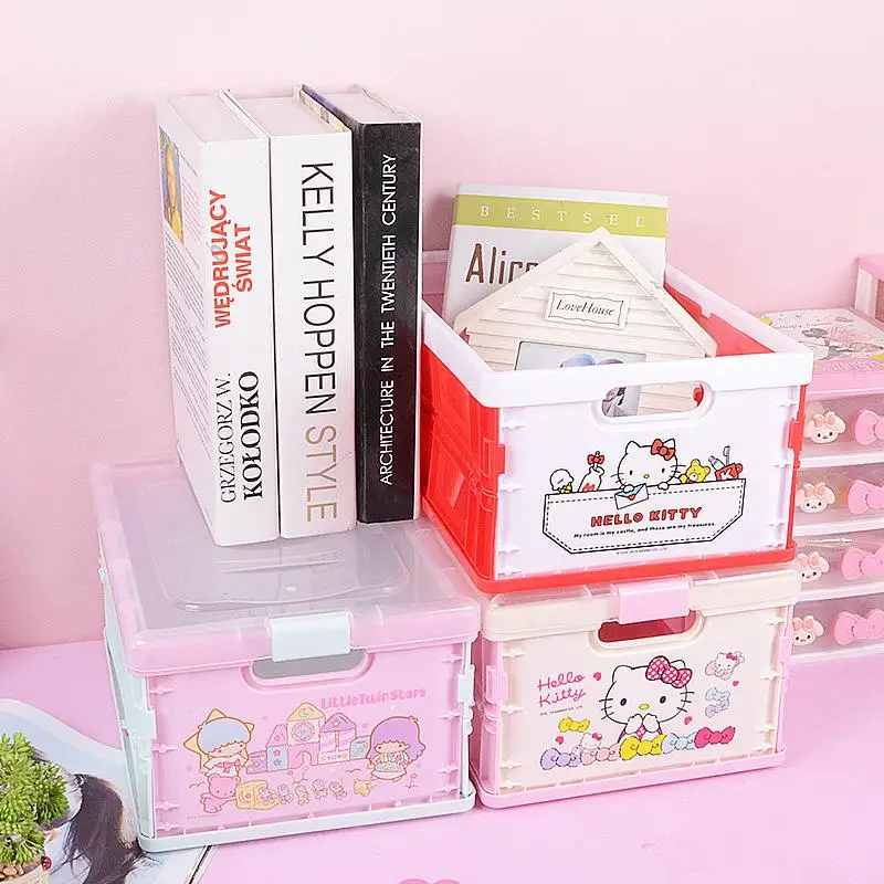 

Kawaii My Melody Hellokittys Littletwinstars Sanrioed Storage Box Cute Household Folding Storage Box Clutter Sorting with Cover