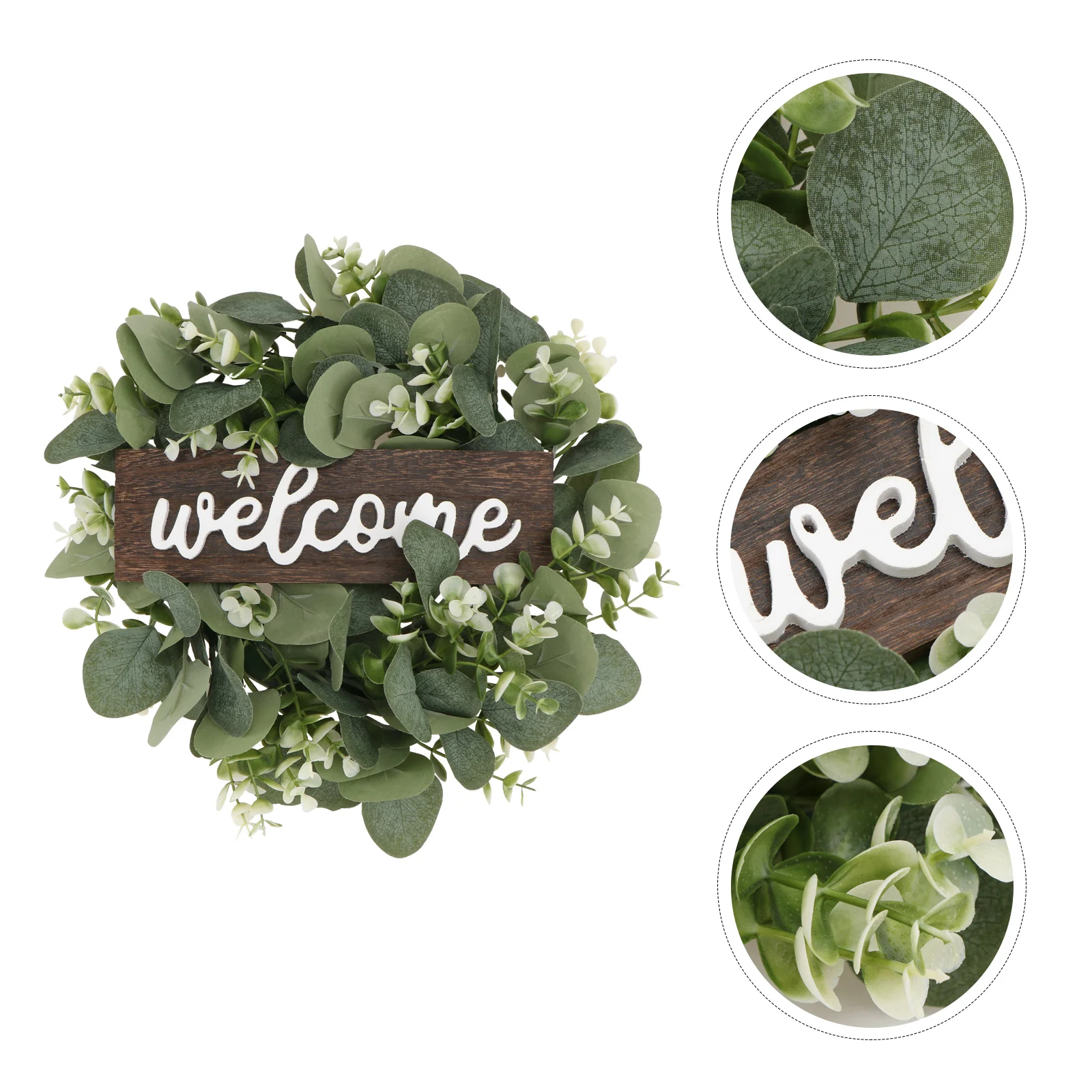 

Wreath Welcome Sign Door Eucalyptus Farmhouse Artificial Garland Front Green Spring Decor Porch Leaves Home Wooden Greenery