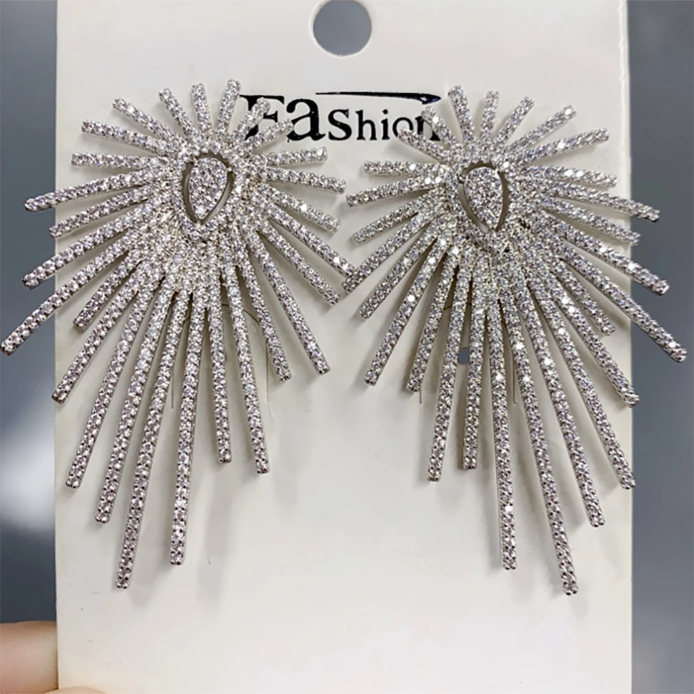 Женские серьги-фейерверки с фианитом свадебные серьги