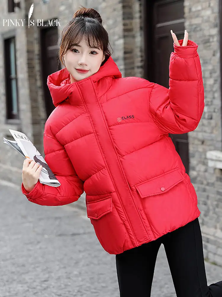 PinkyIsBlack Winter Puffer Jacket for Women 2023 New Hooded Cotton Padded Solid Warm Oversized Casual Coat Women Parkas Outwear
