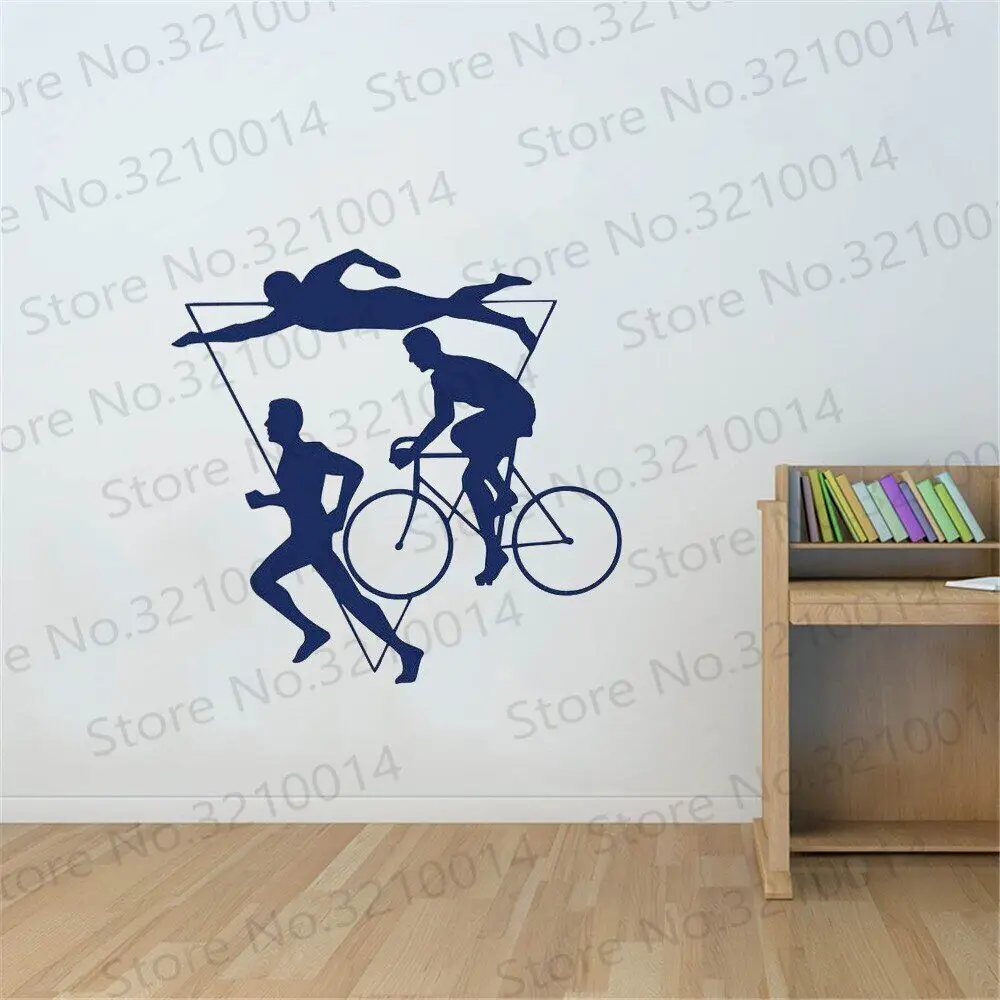 

Wall Decal Vinyl Sticker Sport Triathlon Multiple-Stage Athletic Competition Swimmer Bicycle Swimming Home Decor Mural PW849