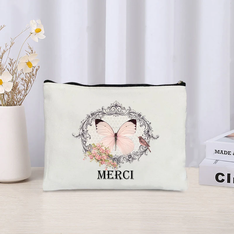 

Butterfly Makeup Bag Merci Gifts Women Travel Cosmetic Organizer Lipstick Perfume Storage Pouch Eco Canvas Make up Case Wallet