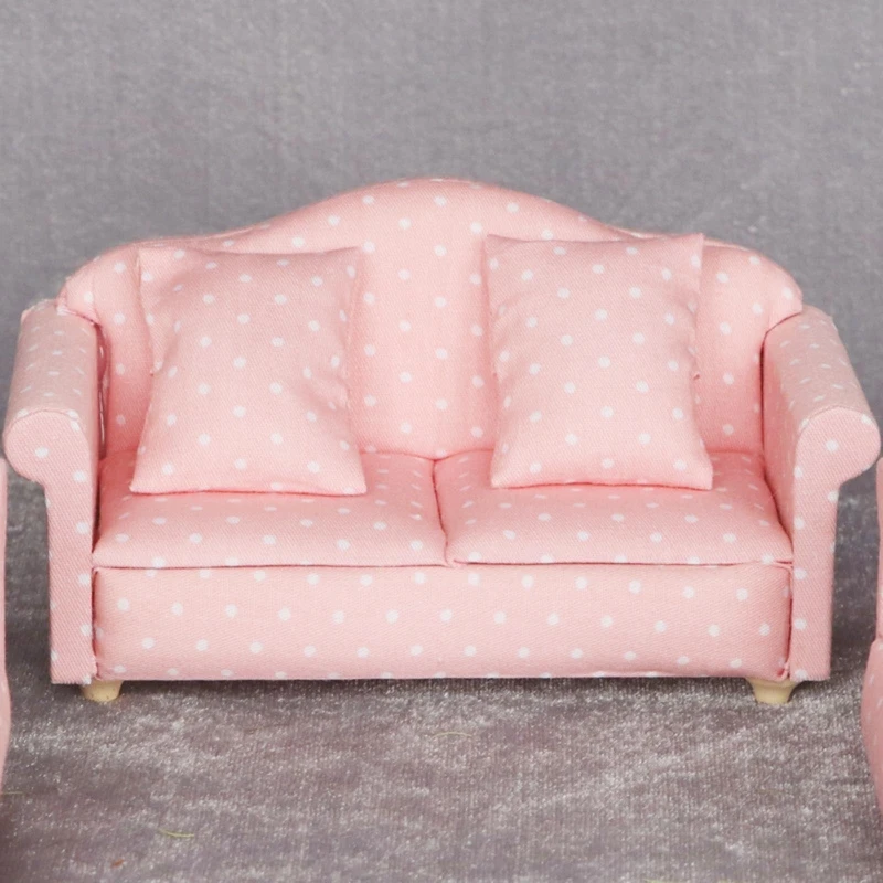 

Rural Style Mini Sofa Dollhouse Miniature Armchair/Love Seat Sofa w/ Throw Pillow Wooden Simulation Furniture Girl Favor