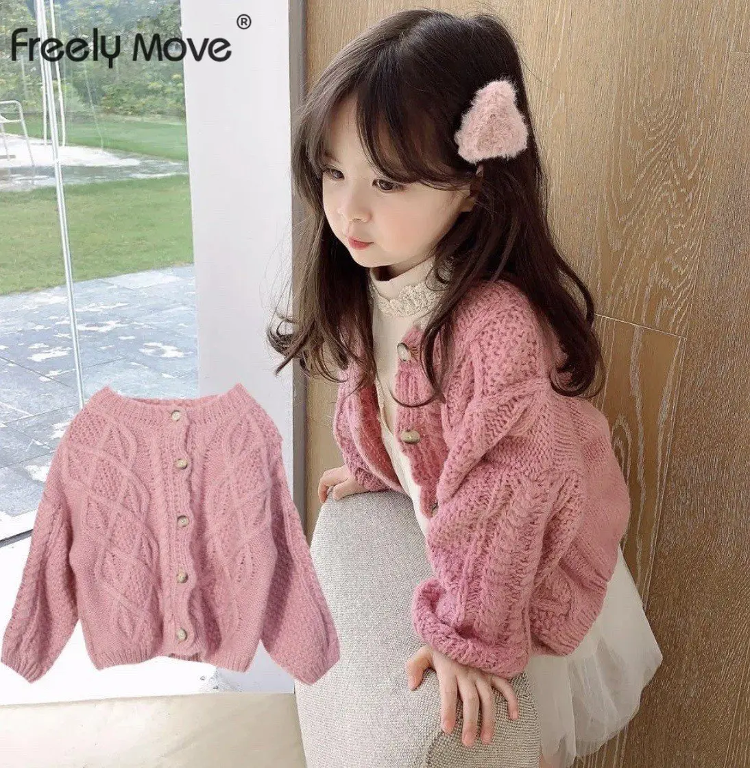 

Freely Move 2023 Spring Baby Girls Knit Sweater Clothes Toddler Infant Newborn Knitwear Soft Long Sleeve Baby Pullover Tops