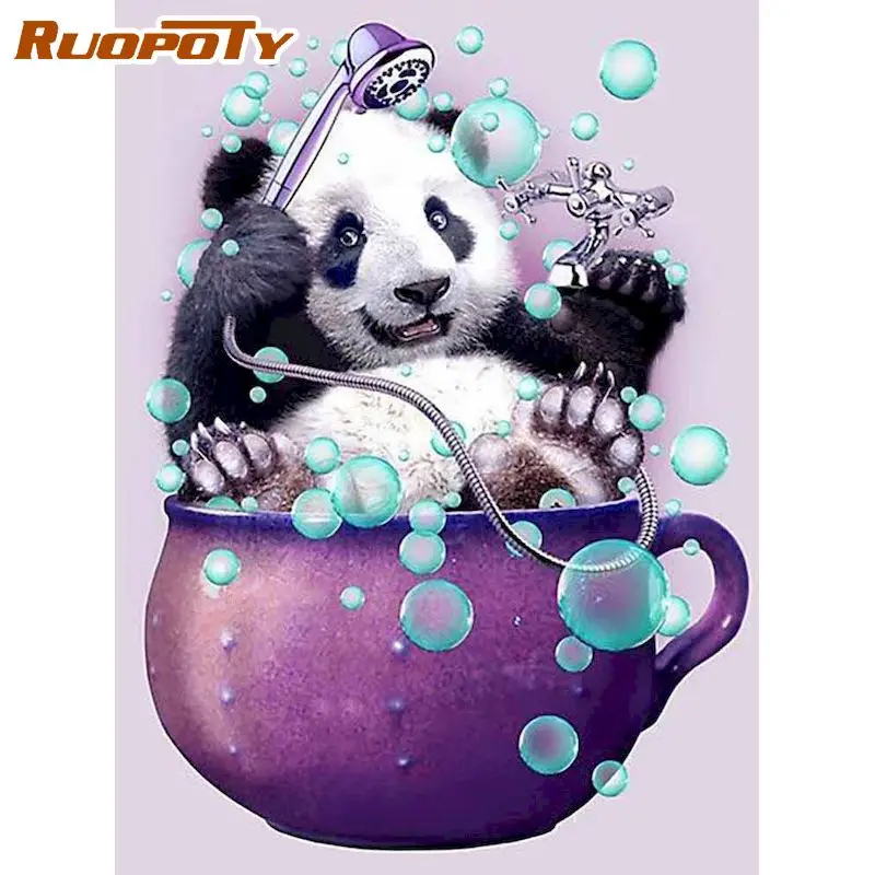 

RUOPOTY Oil Painting By Number Panda Drawing On Canvas Hand Painted Paintings Gift DIY Pictures By Numbers Animals Kits Home Dec