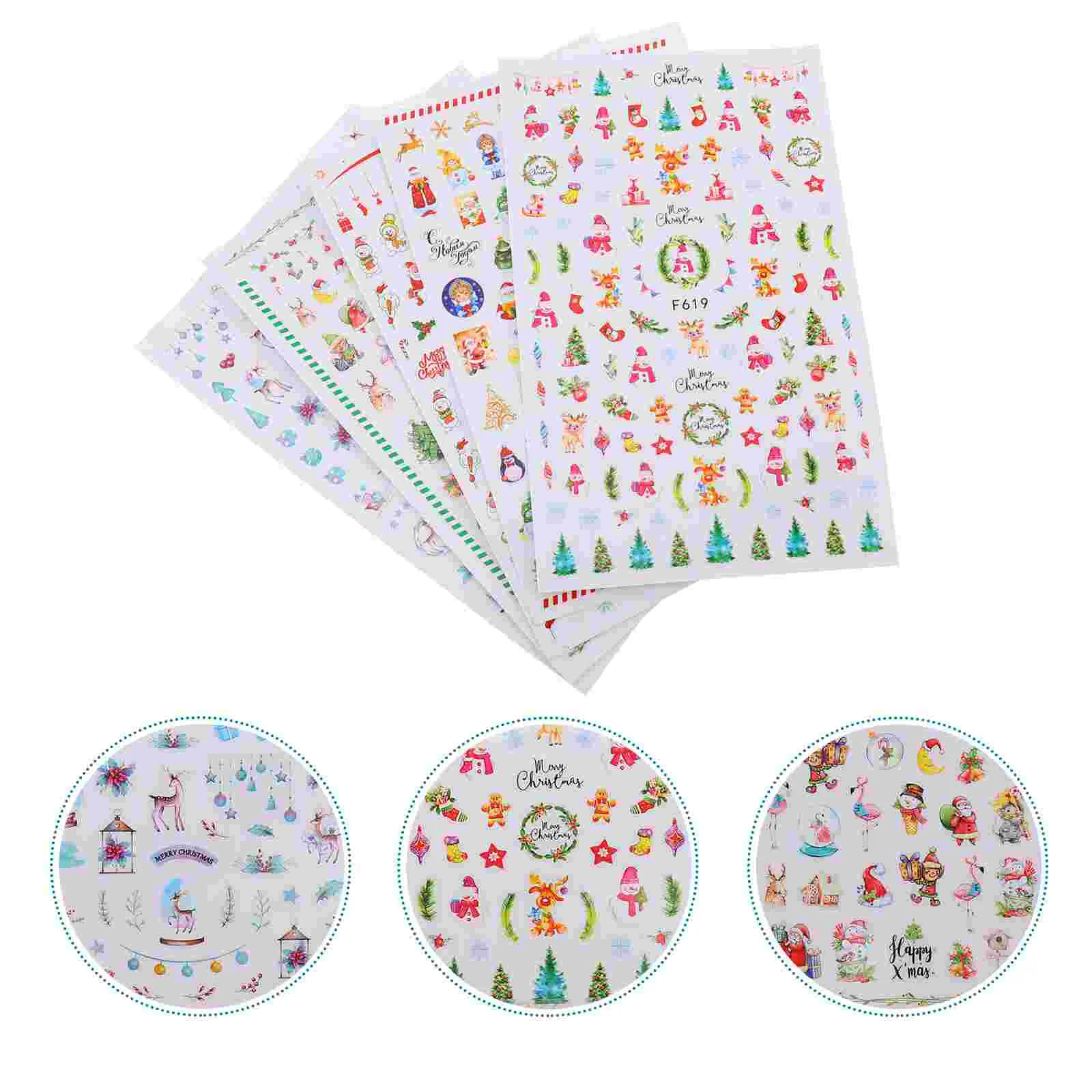 

5 Sheets Self-adhesive Christmas Nail Sticker Nail Decorations Nail Decal for Woman