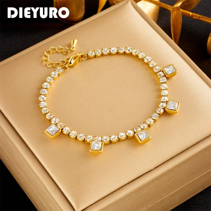 

DIEYURO 316L Stainless Steel Luxury Full Zirconia Charm Bracelet For Women Girls High Quality Bangles Jewelry Birthday Gifts