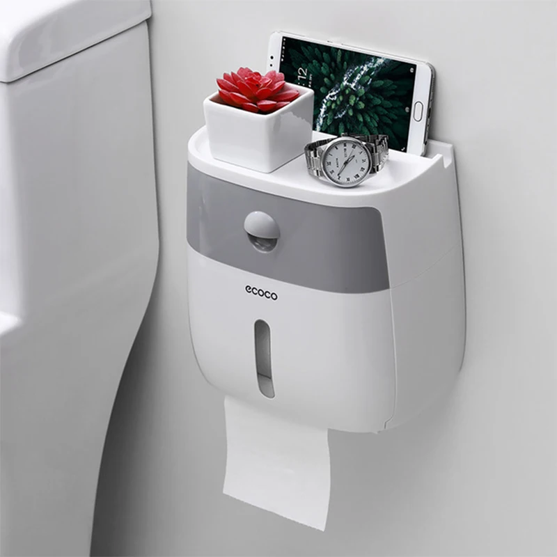 

Toilet Paper Holder Waterproof Plastic Paper Towels Holder Wall Mounted Bathroom Shelf Storage Box Portable Toilet Roll Holder