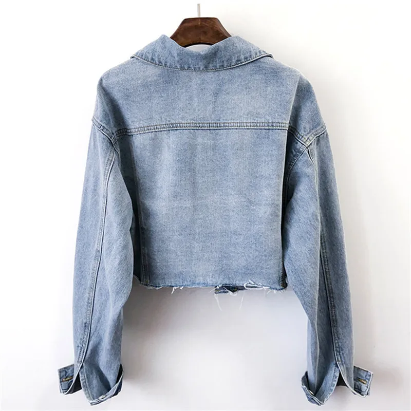 Корейская винтажная синяя джинсовая куртка женская тонкая короткая ковбойская