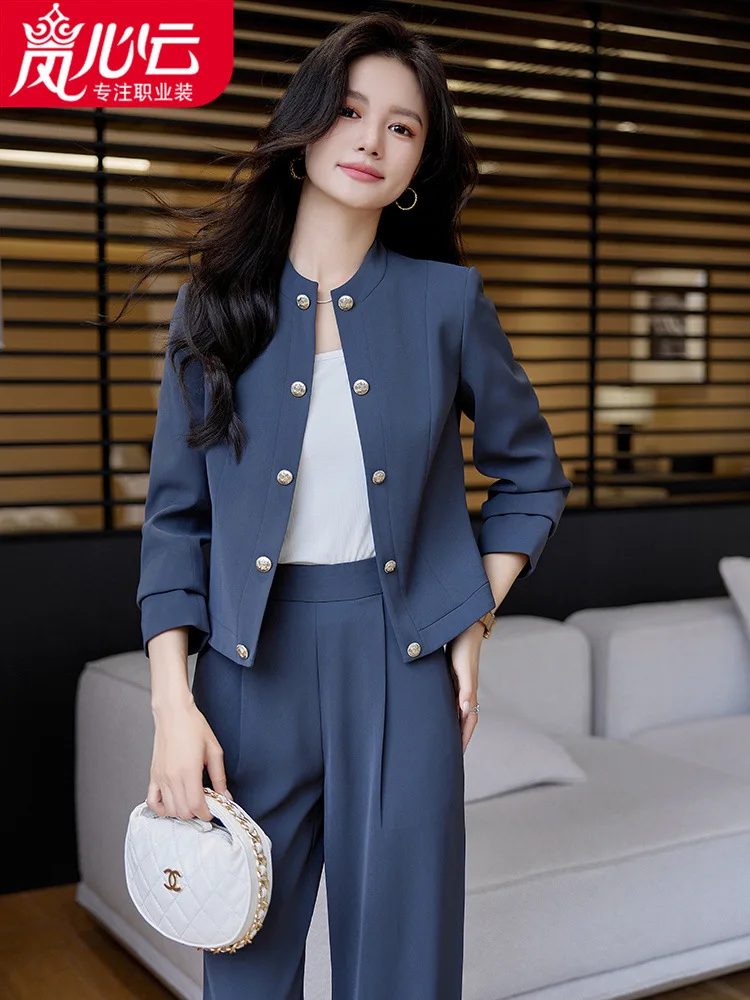 Костюм 2024 тонкий костюм без воротника для женщин весенний Элегантный женский