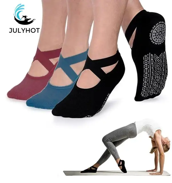 

Sports Yoga Socks for Women Non-Slip Grips & Straps Bandage Cotton Socks Ideal for Pilates Pure Ballet Dance Barefoot Workout