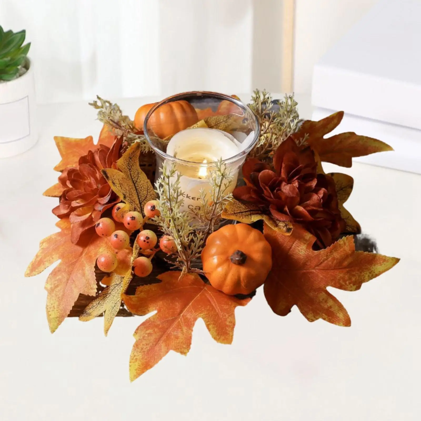 

Искусственный шелковый венок-свечка для стола