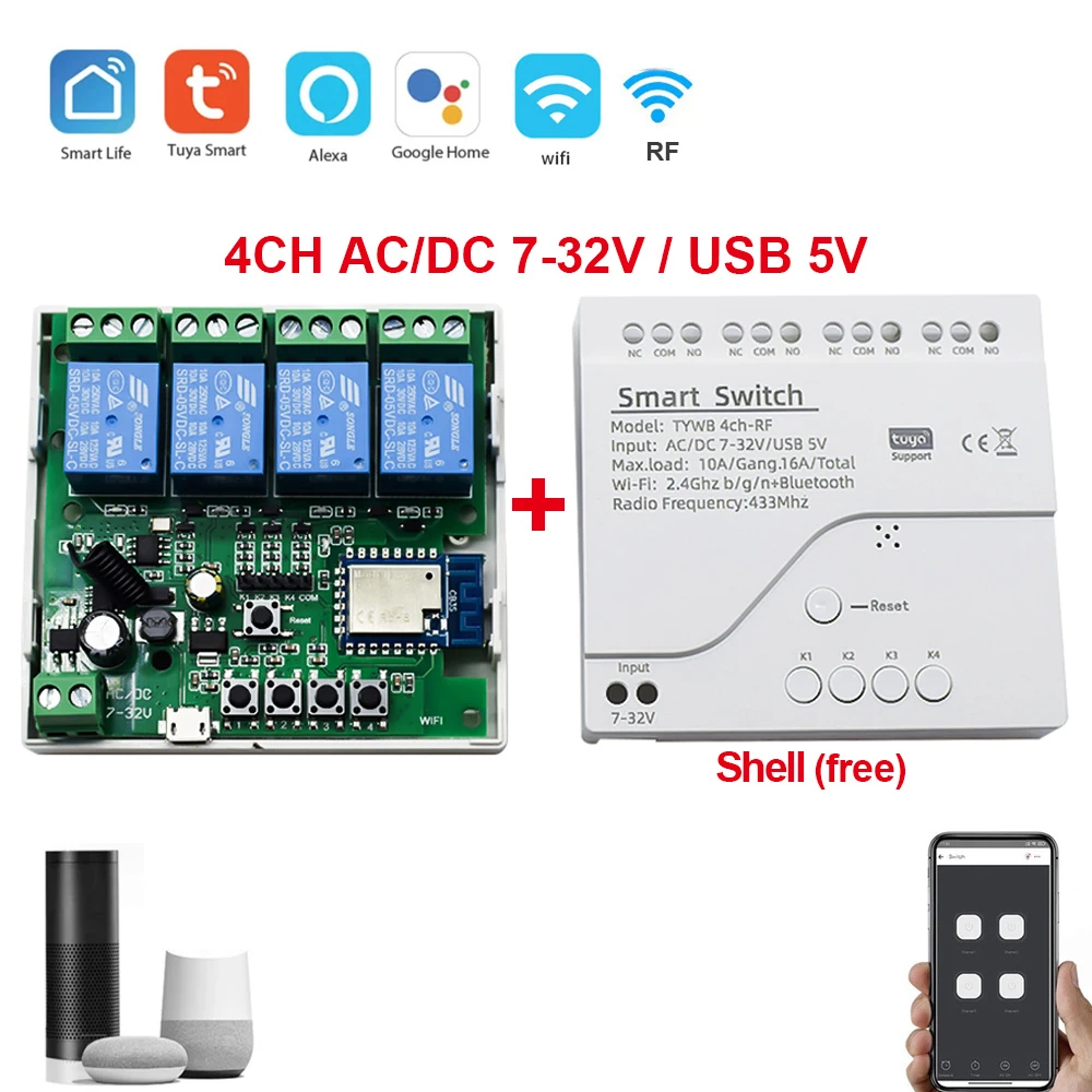 

Scimagic-RC E0901 4-канальный Wi-Fi Smart Switch 7-32/110-220V