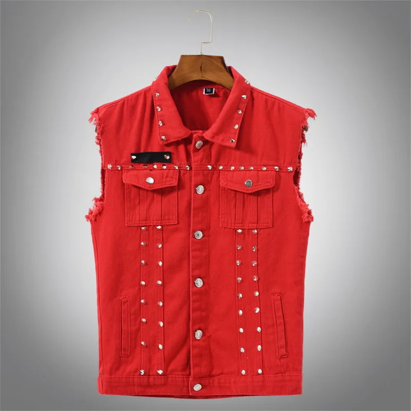 

2023 Trendy Men's Spring, Summer, and Autumn Multi color Vest, Motorcycle, Foreign Trade Rivet Vest, Slim Fit Sweetheart Tank To