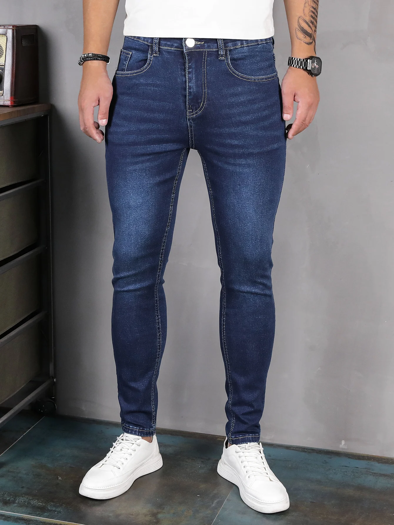 Casual New Men's Jeans Fashion Sports Men's Jeans y2k Four Seasons Blue Straight Stretch Pants Zipper Slim Fit Pants Men джинсы