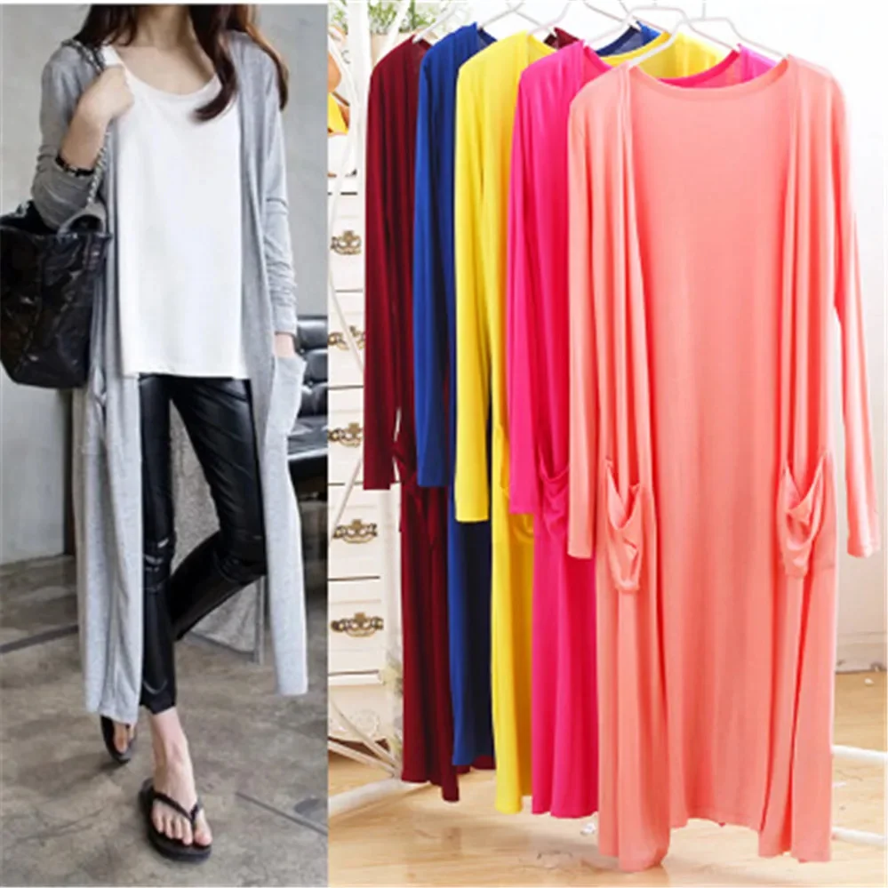 

Women Spring Summer Modal Long Cardigan Ladies Solid Color Shawl Long Sleeve Women Casual Thin Coats Female Cotton Cardigans
