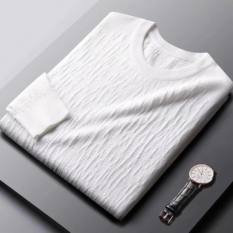 

luxury Light autumn high-grade jacquard sweater men's round neck long sleeve T-shirt fashion casual soft knitting Pullover