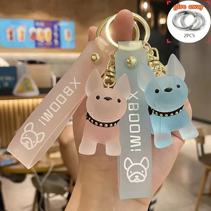 

Fashion French Bulldog Key Chain Cartoon Crystal Transparent Color Dog Key Ring Women's Bag Men's Car Key Pendant Gift