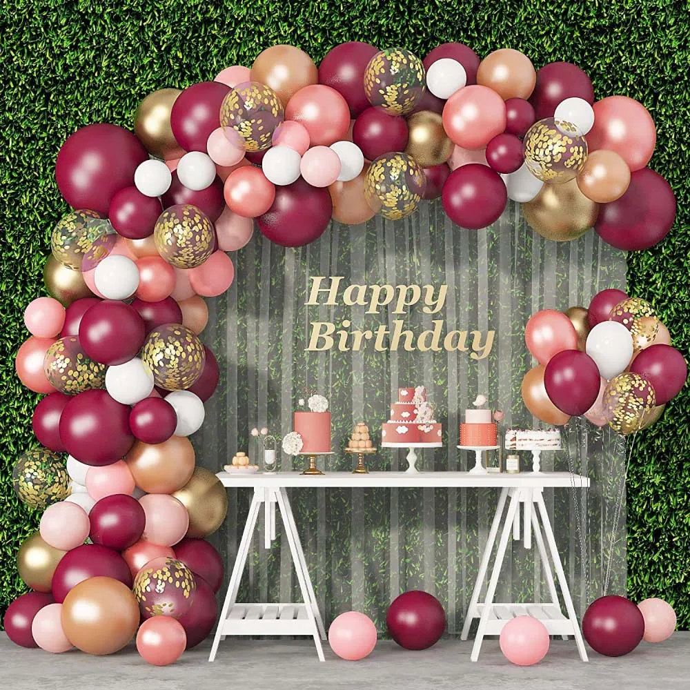 

New Wine Red Balloon Chain Confetti Balloon Garland Set Wedding Birthday Theme Party Site Decoration Arrangement Supplies