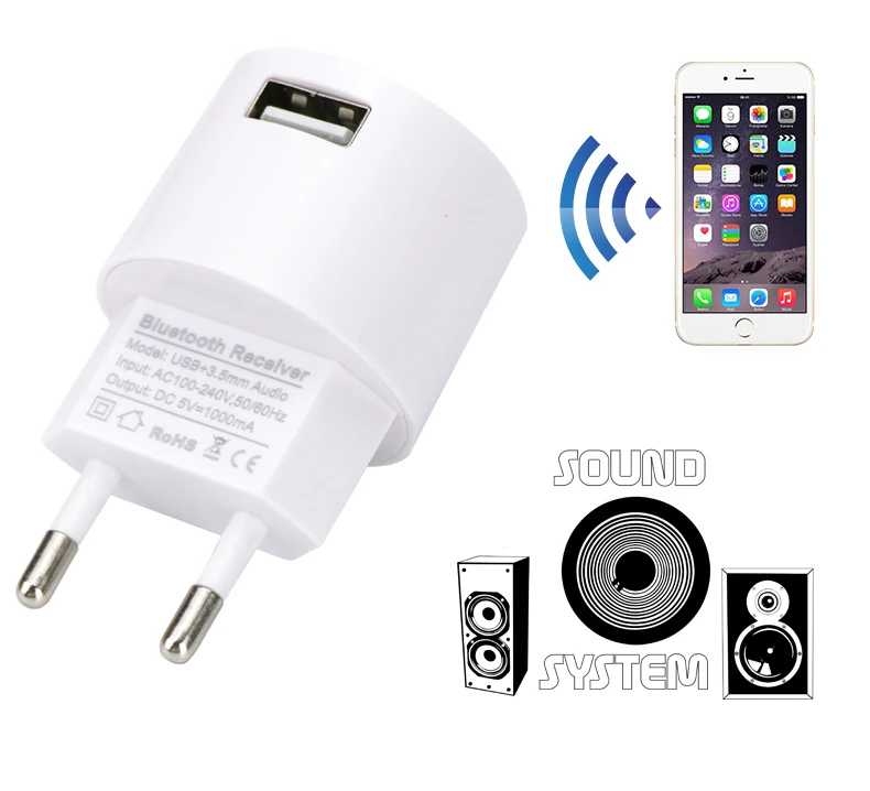 Bluetooth Receiver Audio Adapter USB Wall Charger Wireless Receiver 3.5mm Aux V5.0 Audio Music Receiver Eu Plug