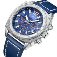 honmin new mens watch high end brand fashion trend business leather strap blue dial mens quartz watch rel%c3%b3gio masculino