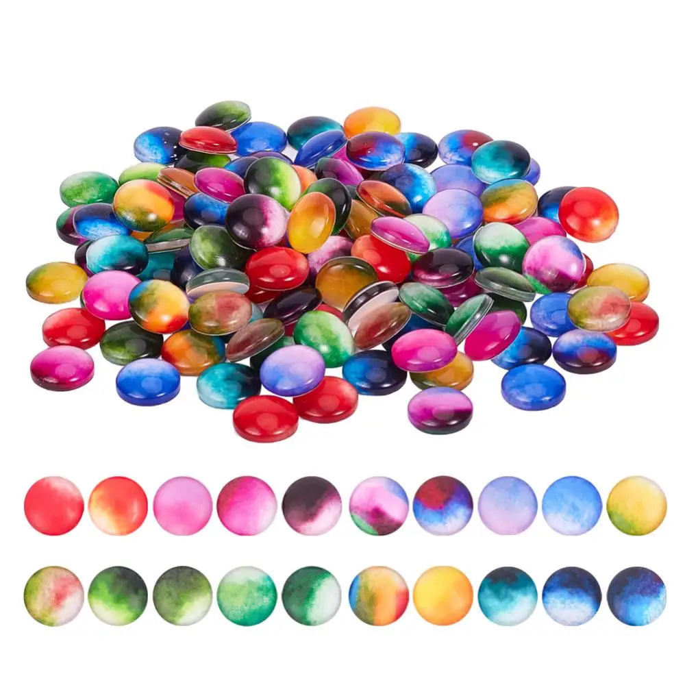 

140pcs Gradient Color Glass Cabochons 20 Colors Half Round Tiles Printed Dome Cabochons for Photo Pendant Jewelry Making