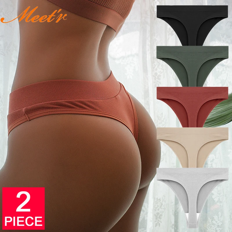 

Meet'r 2Pcs/Lot Sexy Women Breathable Thong Low-waist High Elasticity Panties Underwear Breathable G String Temptation Lingerie