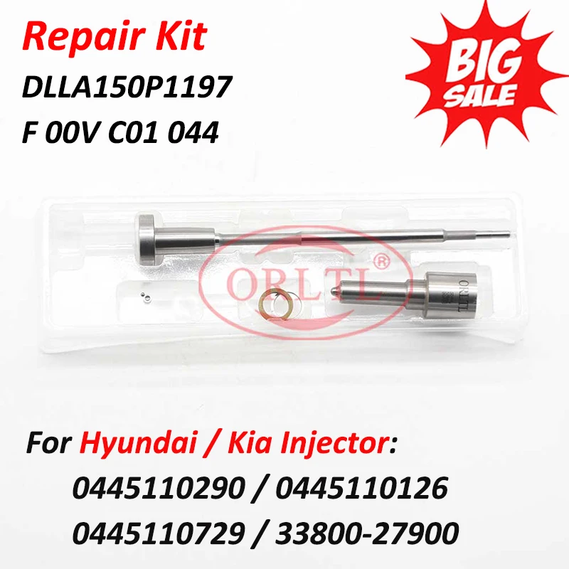 

Common Rail Injector Repair Kits Nozzle DLLA150P1197 Valve F00VC01044 For KIA 33800-27900 0445110290 0445110126 0445110729