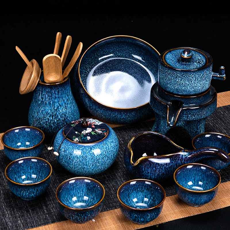 

UNTIOR Fully Automatic And Pure Handmade Ceramic Tea Set Anti Scalding Design Automatic Rotating Teapot High Grade Tea Set
