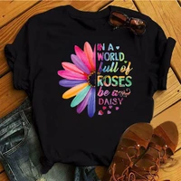 zogank full of roses be a daisy letters graphic printed women t shirt female summer new fashion black tshirts girls casual tops