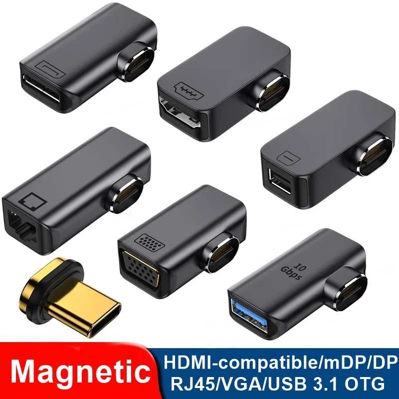 

Metal Magnetic USB Type C Adapter to USB 3.1/HD-compatible/DP/VGA/mDP/RJ45 4K/8k 60Hz Vedio Converter for Laptop Phone Macbook