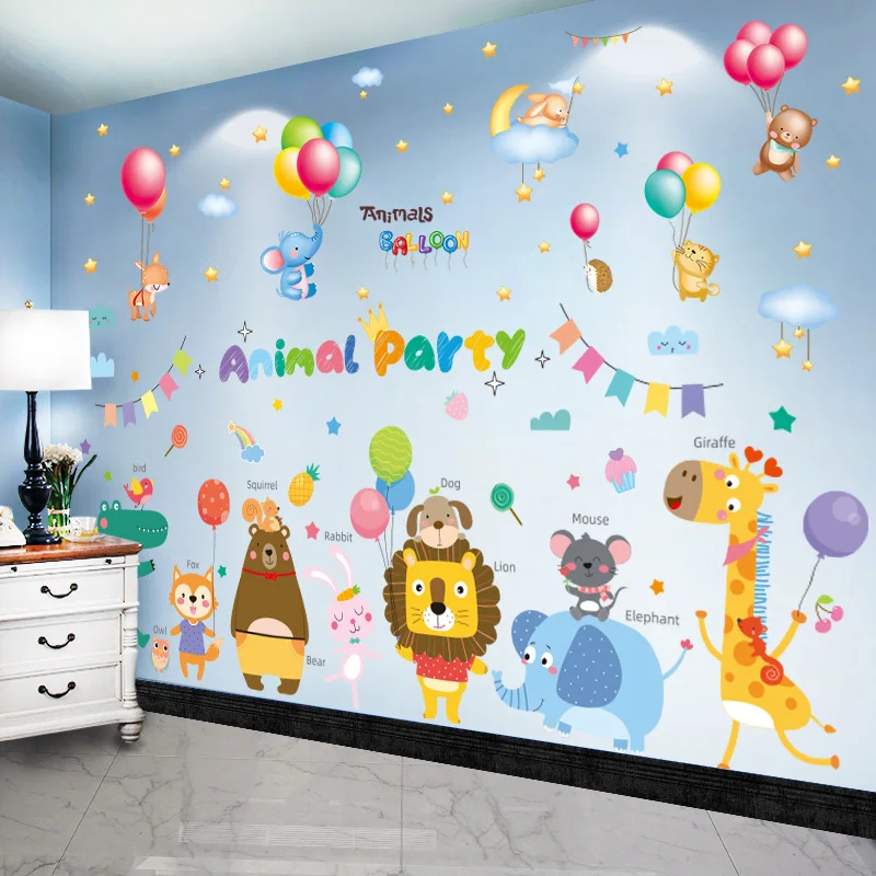 

[shijuekongjian] Cartoon Animals Wall Stickers DIY Creative Balloons Mural Decals for Baby Bedroom Kids Rooms Home Decoration