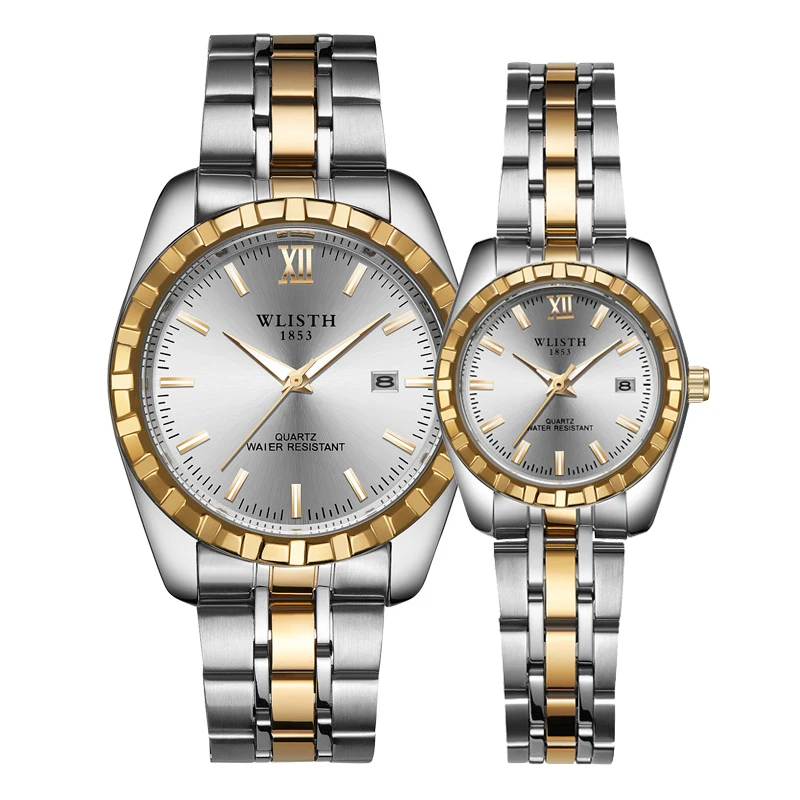 New Couple Watch Men Women Quartz Watch Luxury Brand Stainless Steel Waterproof Date Luminous Lover's Watch Box Party Gift