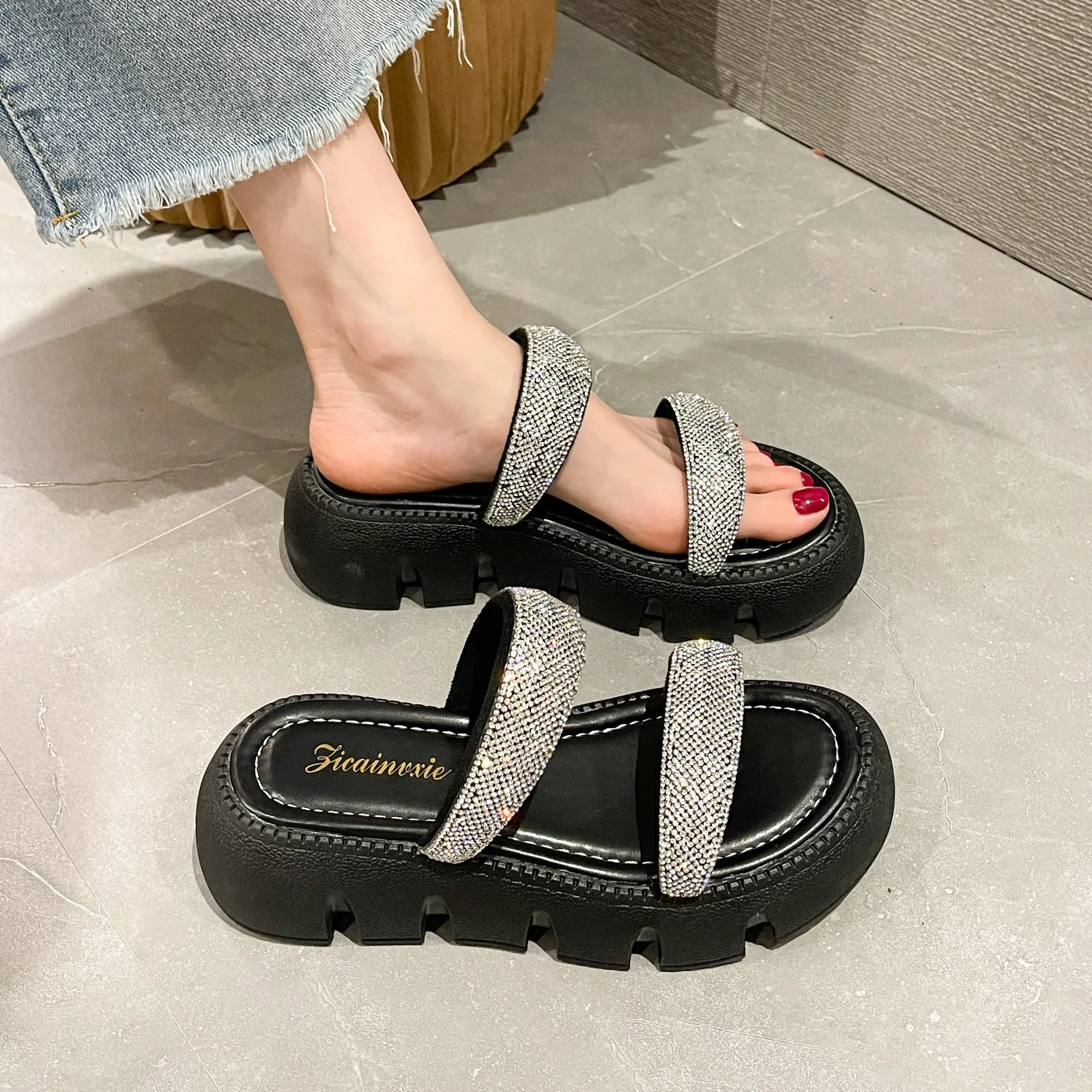 2023 Summer Women Platform Slippers New Fashion Crystal Sandals Heels Shoes Ladies Party  Shoes Slides Sandals Designer Sandals