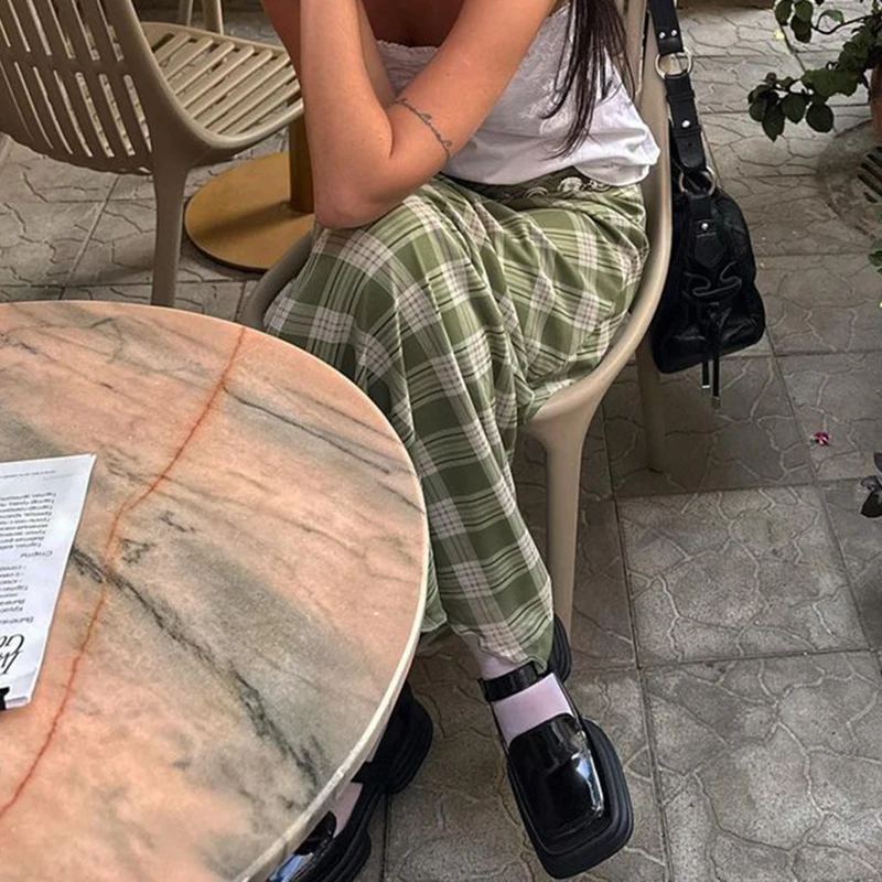 Юбка-миди в клетку полоску стиле Харадзюку