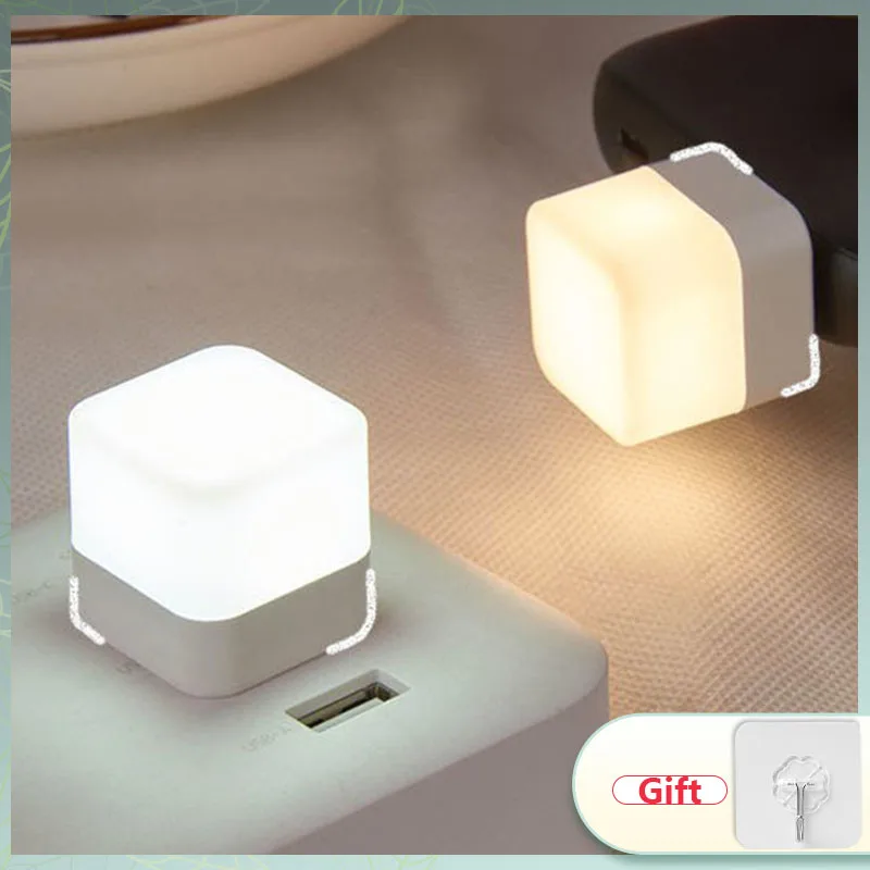 

1-2PCS USB Plug Lamp Mini Night Light Computer Mobile Power Charging Small Book Lamps LED Eye Protection Square Reading Light