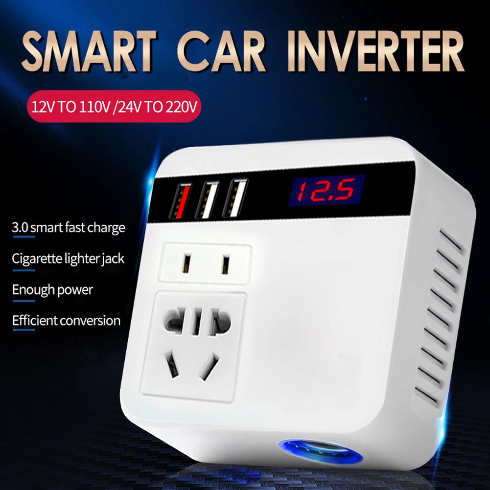 

150W Car Power Inverter DC 12V/24V To 110V/220V Fast Charging Converter QC 3.0 USB Charger Inverter for Auto Mobile Phone Tablet