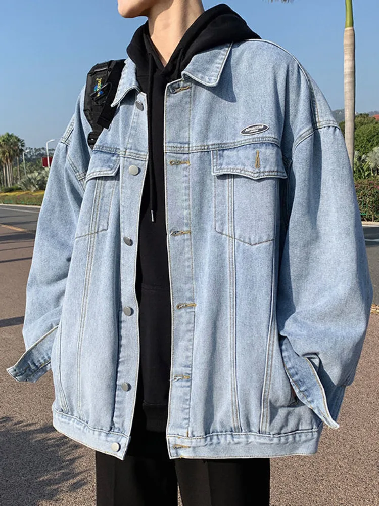 

SYUHGFA 2022 Spring Turn Down Collar Denim Jacket Fashion Brand Vintage Male Loose Coats Hip Hop Spring New Korean Men Clothing