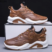 2022 summer new low top round head british fashion mens leather shoes outdoor all match running sports casual shoes
